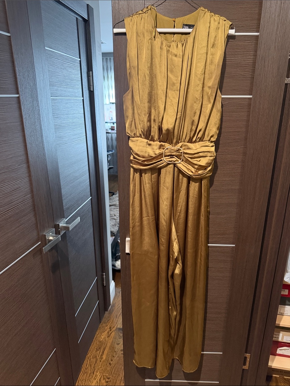 Zara Metallic Mustard Satin Jumpsuit